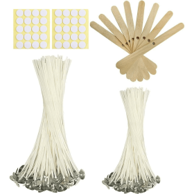 Harnico 100 Pcs Cotton Candle Wicks for Candle Making 6/4 inch Wicks Smokeless Candle Wick with Metal Base Clip with Wicks Stickers for Scented Candle