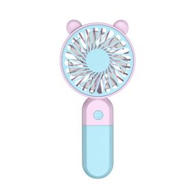2024 cartoon handheld small fan USB charging small fan student desktop outdoor portable two-color small fan (Color: Y19 Sky Blue)