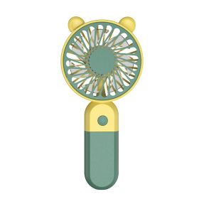2024 cartoon handheld small fan USB charging small fan student desktop outdoor portable two-color small fan (Color: Y19 Olive Green)