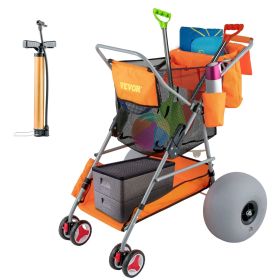 VEVOR Beach Wonder Wheeler, 12" All-Terrain Balloon Wheels, 350 lbs Beach Cart for Sand, Beach Buggy w/ Flip Flop Holder, Storage Bag (Color: Orange)