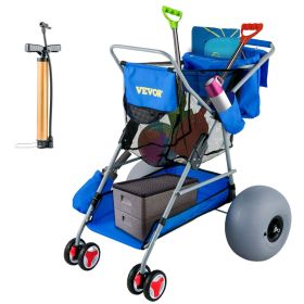 VEVOR Beach Wonder Wheeler, 12" All-Terrain Balloon Wheels, 350 lbs Beach Cart for Sand, Beach Buggy w/ Flip Flop Holder, Storage Bag (Color: Blue)